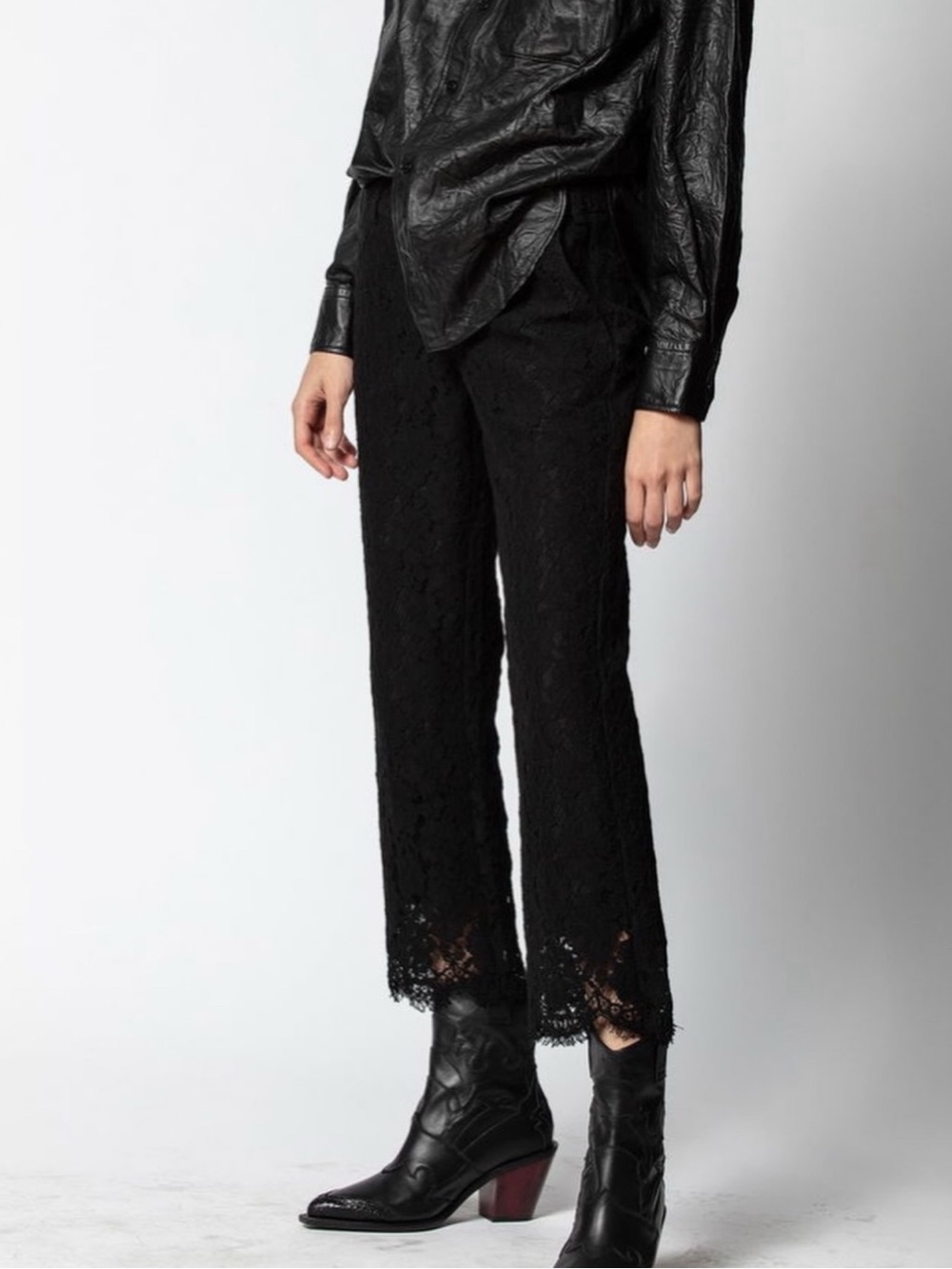 Zadig & Voltaire Black Lace Cropped Straight-Leg Pants